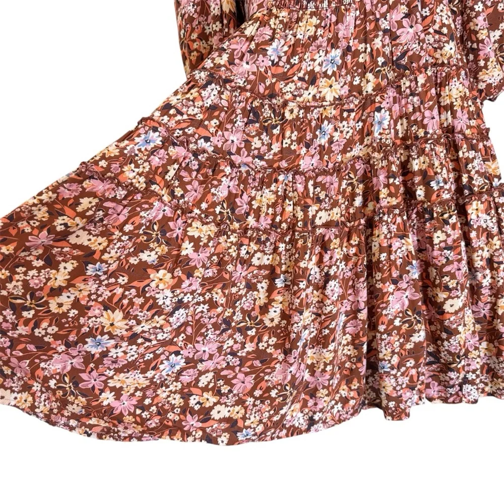 Gypsy Love Smocked Floral Puff Sleeve Mini Dress Boho Festival Style Size M - Picture 5 of 14